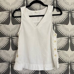 Caslon linen blend white tank with button details